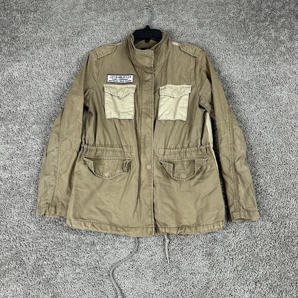 Jack & Jill Jacket Womens Small Khaki Military Field Anorak Back Skull Graphic - Picture 3 of 14